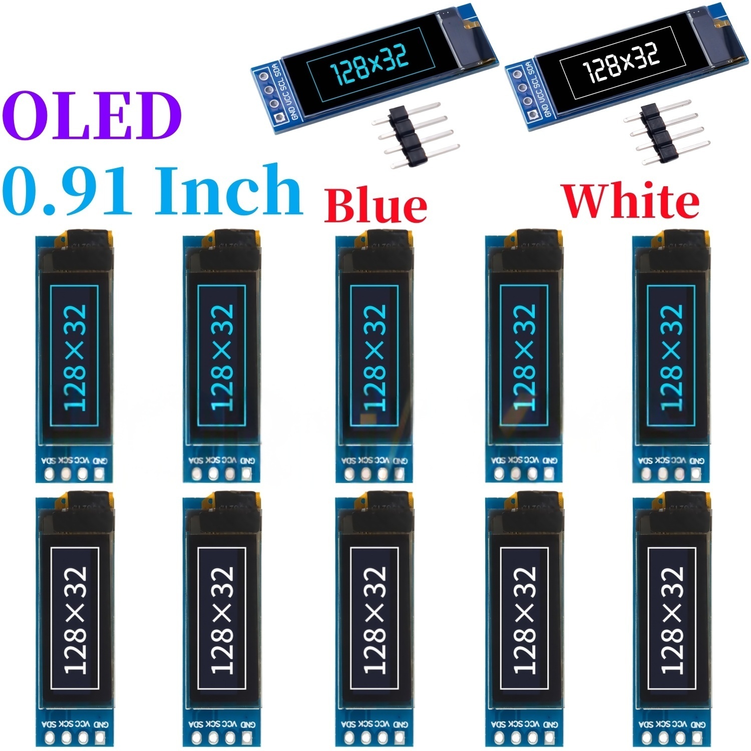 Ssd1306 - 0.91 인치 128x32 IIC I2C 화이트/블루